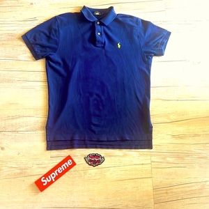 🟢Polo By Ralph Lauren 3 Button Up Polo | Navy Blue w/ Neon Volt Colored Emblem